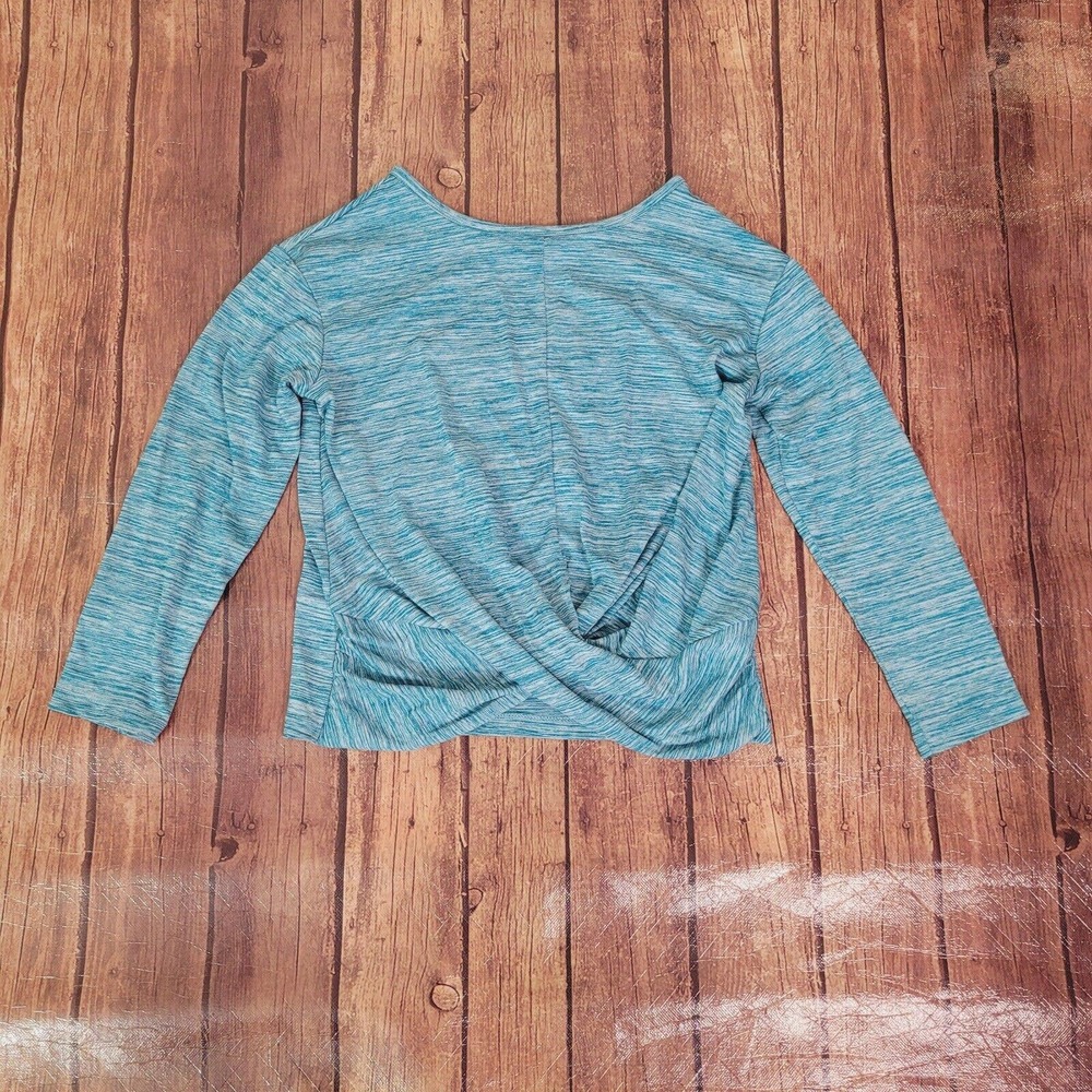 Xersion Girls Top Teal 7-8‎ Wrap Front Quick-Dri Long Sleeve Round Neck